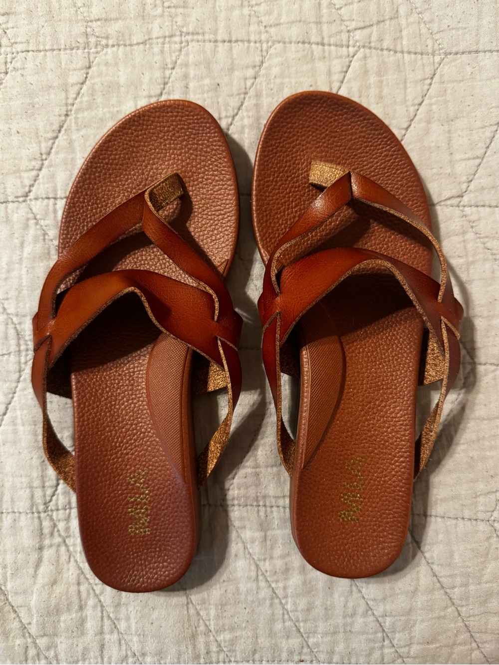 MIA Cognac Braided Leather Slide Sandals